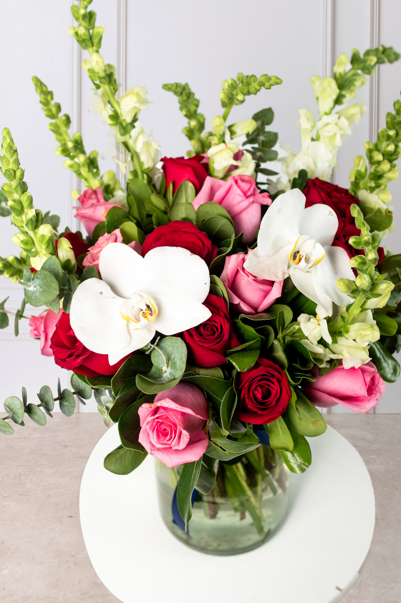Heartbeat - Arrangement of Red and Pink Roses with Orchid
