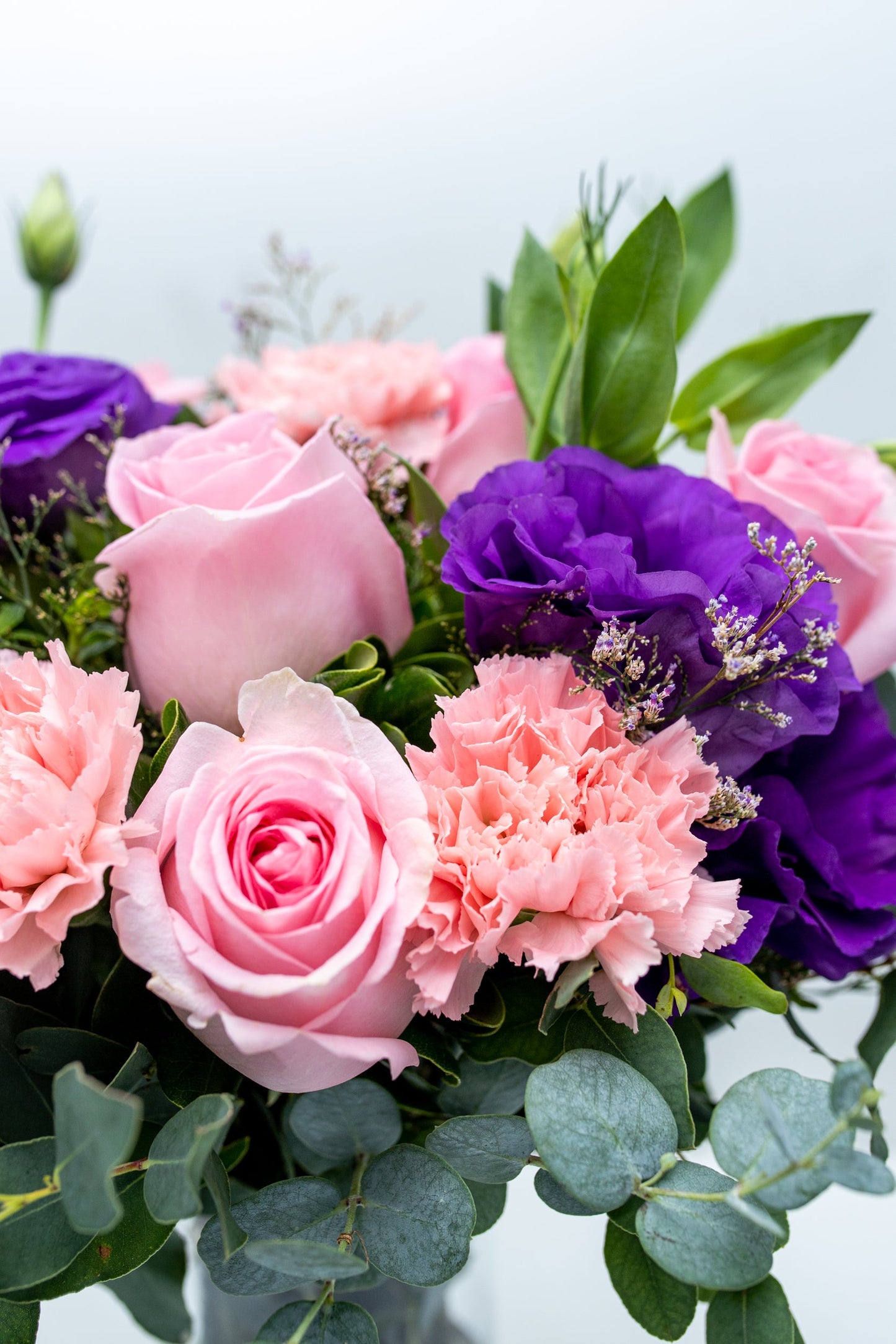 Nobleza / Rosa Clarita, Lisianthus Morado y Clavel Rosa TORREÓN