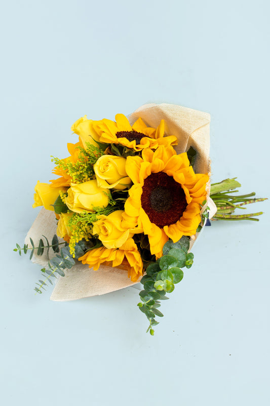 Ramo Girasol y Rosa Amarilla - Envoltura Yute TGZ