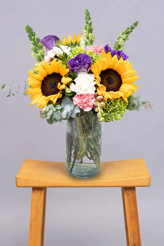 Emocionante - Girasol, Clavel Rosa y Blanco, Hortensia MERIDA