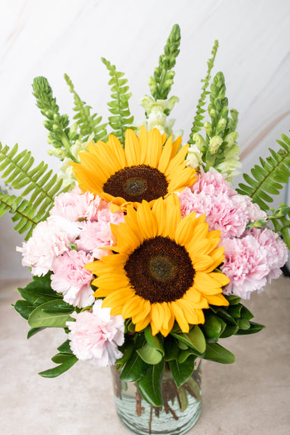 Feliz Día - Girasoles y Claveles Rosas VILLA