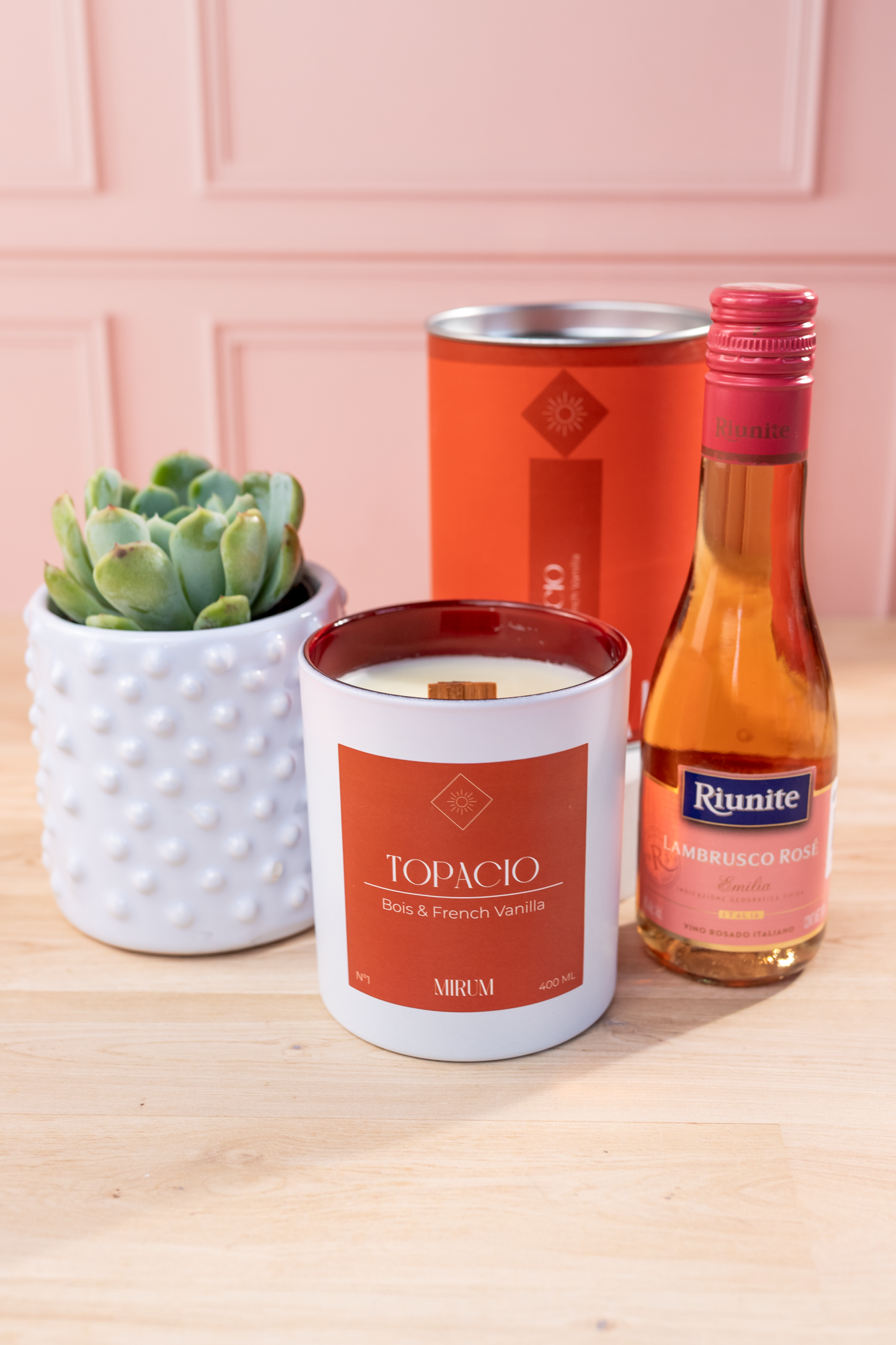Kit Vela Mirum Topacio - Vino Rosado + Suculenta