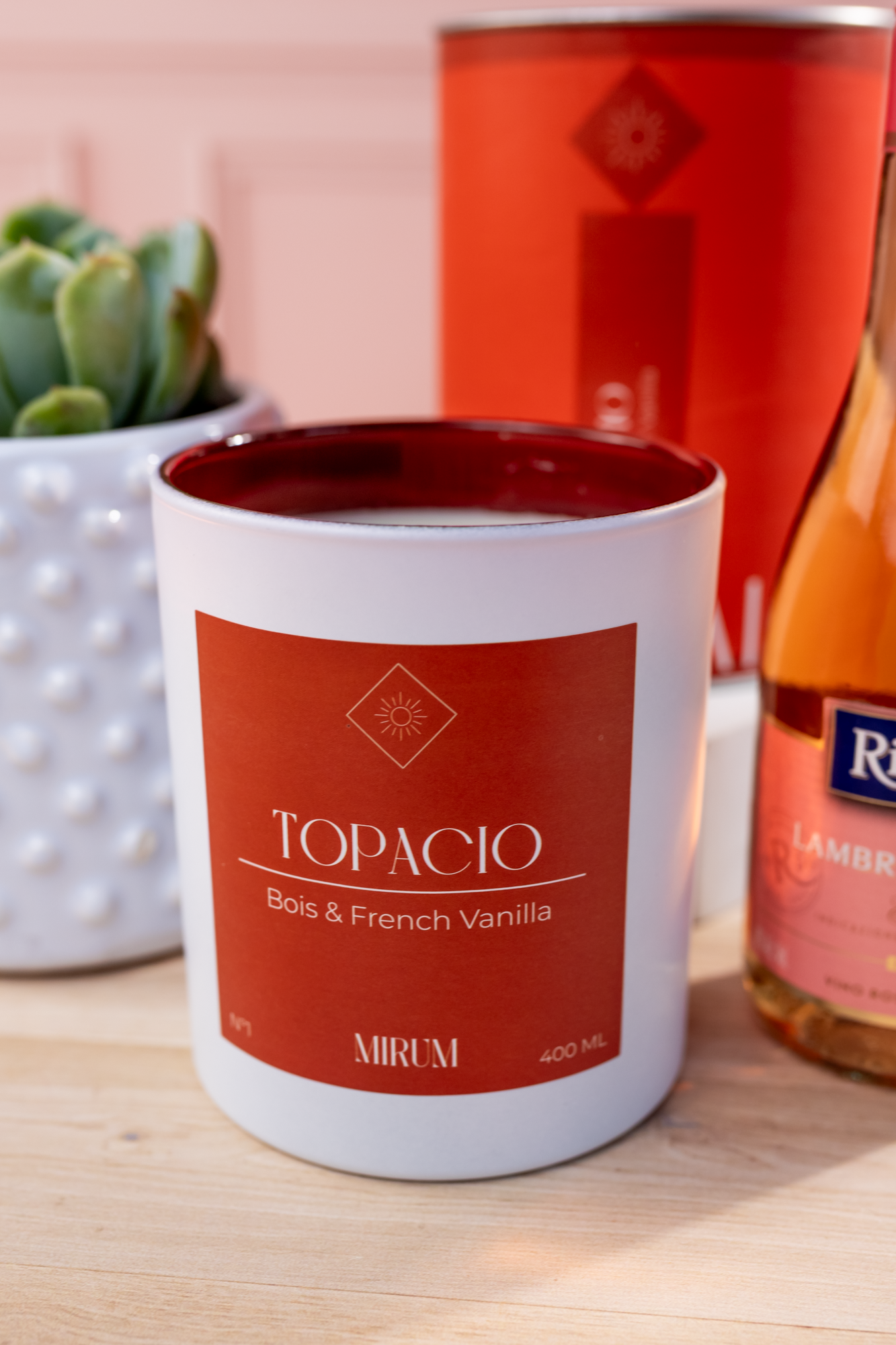 Kit Vela Mirum Topacio - Vino Rosado + Suculenta