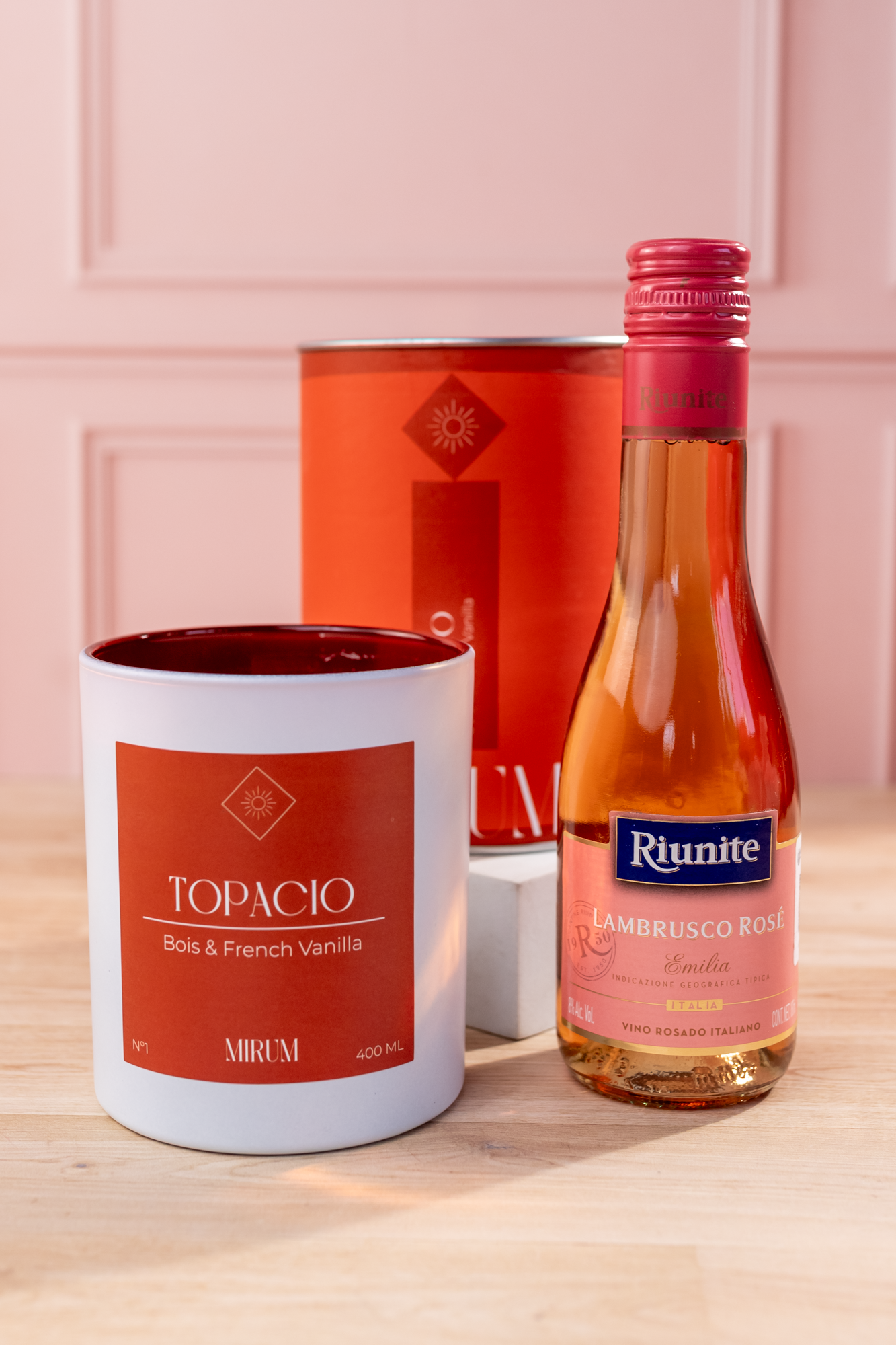 Kit Vela Mirum Topacio - Vino Rosado + Suculenta