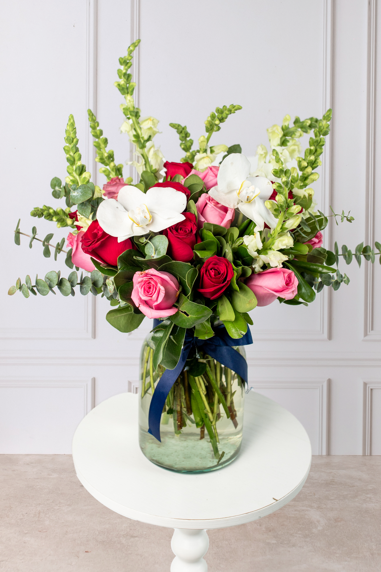 Heartbeat - Arrangement of Red and Pink Roses with Orchid