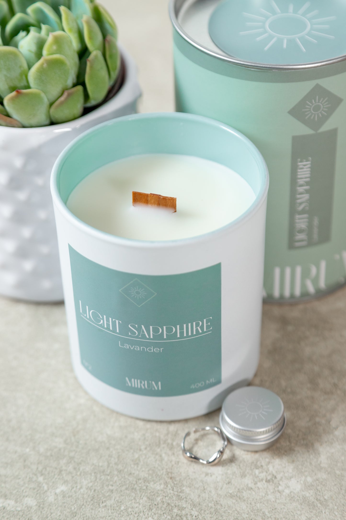 Kit Vela Mirum Light Sapphire - Vino Rosado + Suculenta