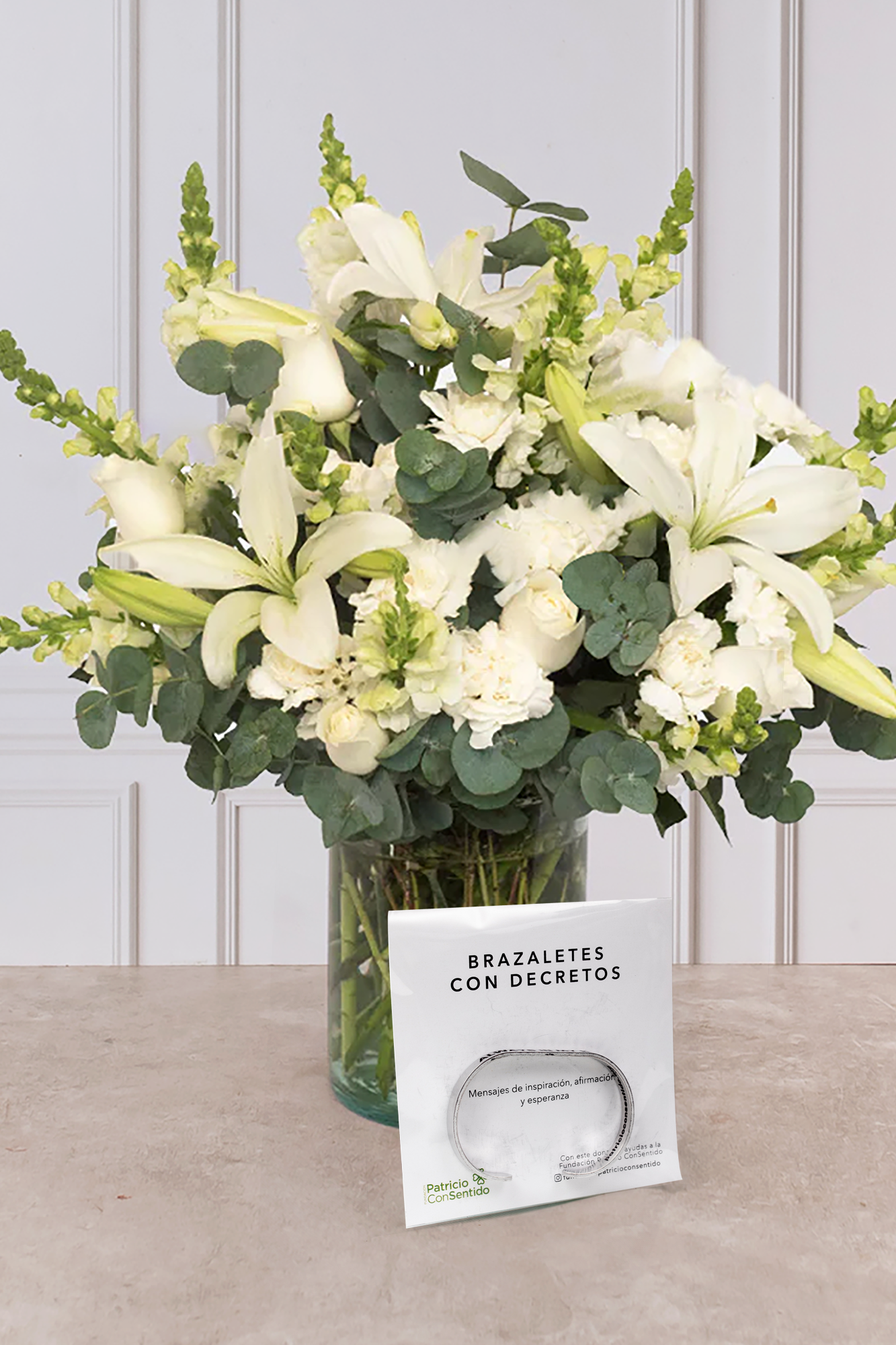 Brazalete con Decretos + Luz Eterna - Lilium y Clavel Blanco