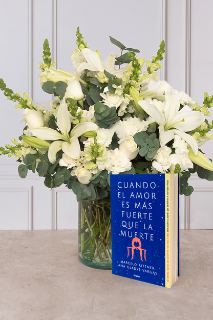 Libro + Luz Eterna - Lilium y Clavel Blanco