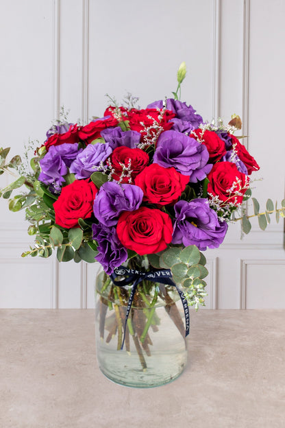 París - Rosa Roja y Lisianthus Morado MERIDA