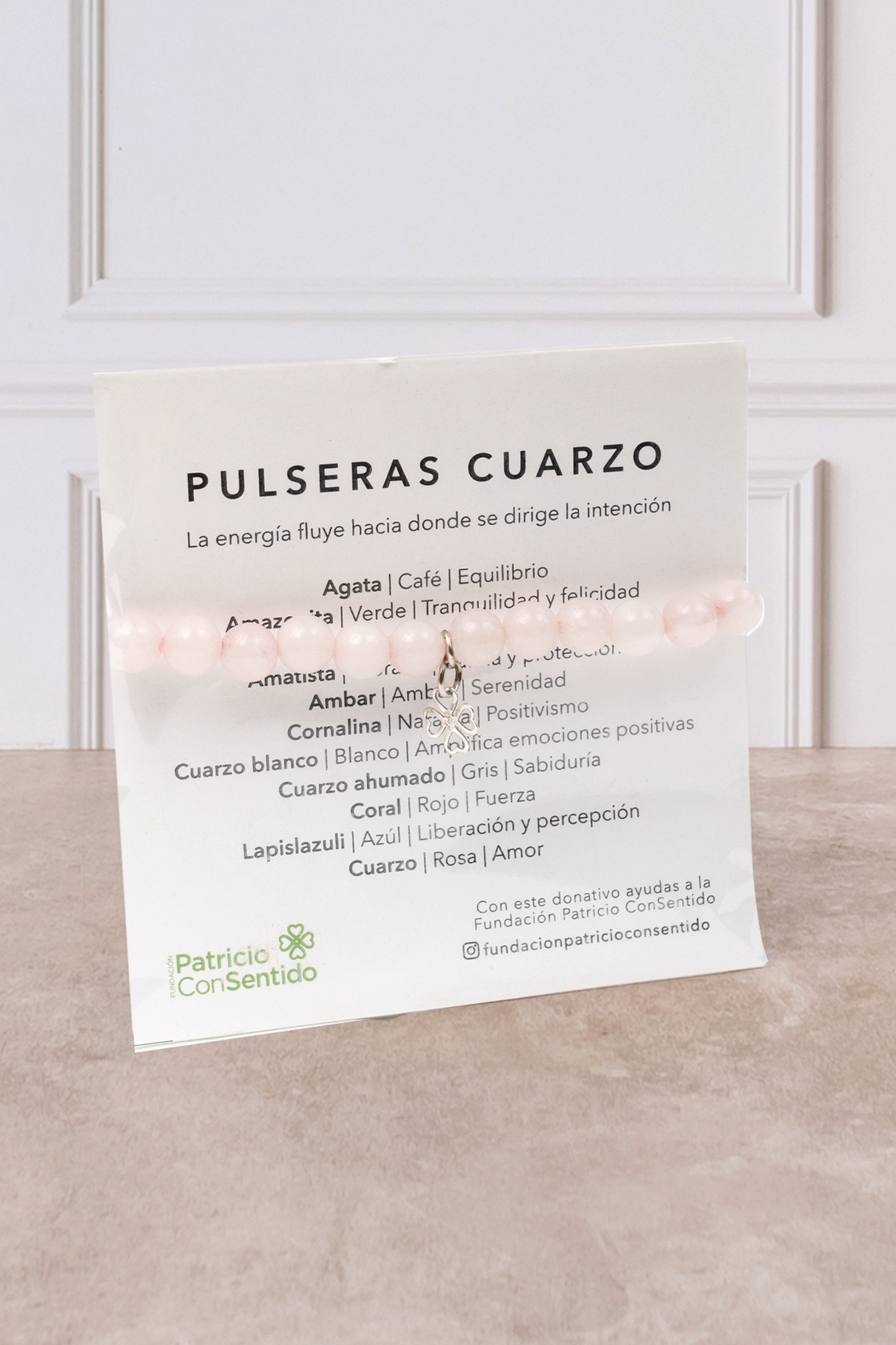 Pulsera Cuarzo + A tu memoria - Rosa Blanca y Lilium Blanco