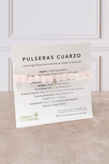 Pulsera Cuarzo + A tu memoria - Rosa Blanca y Lilium Blanco