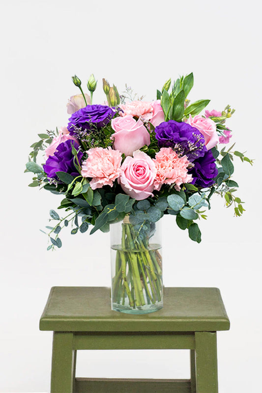Nobleza / Rosa Clarita, Lisianthus Morado y Clavel Rosa TORREÓN