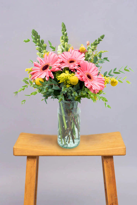 Optimista / Gerbera Rosa, Craspedía Amarilla TORREÓN